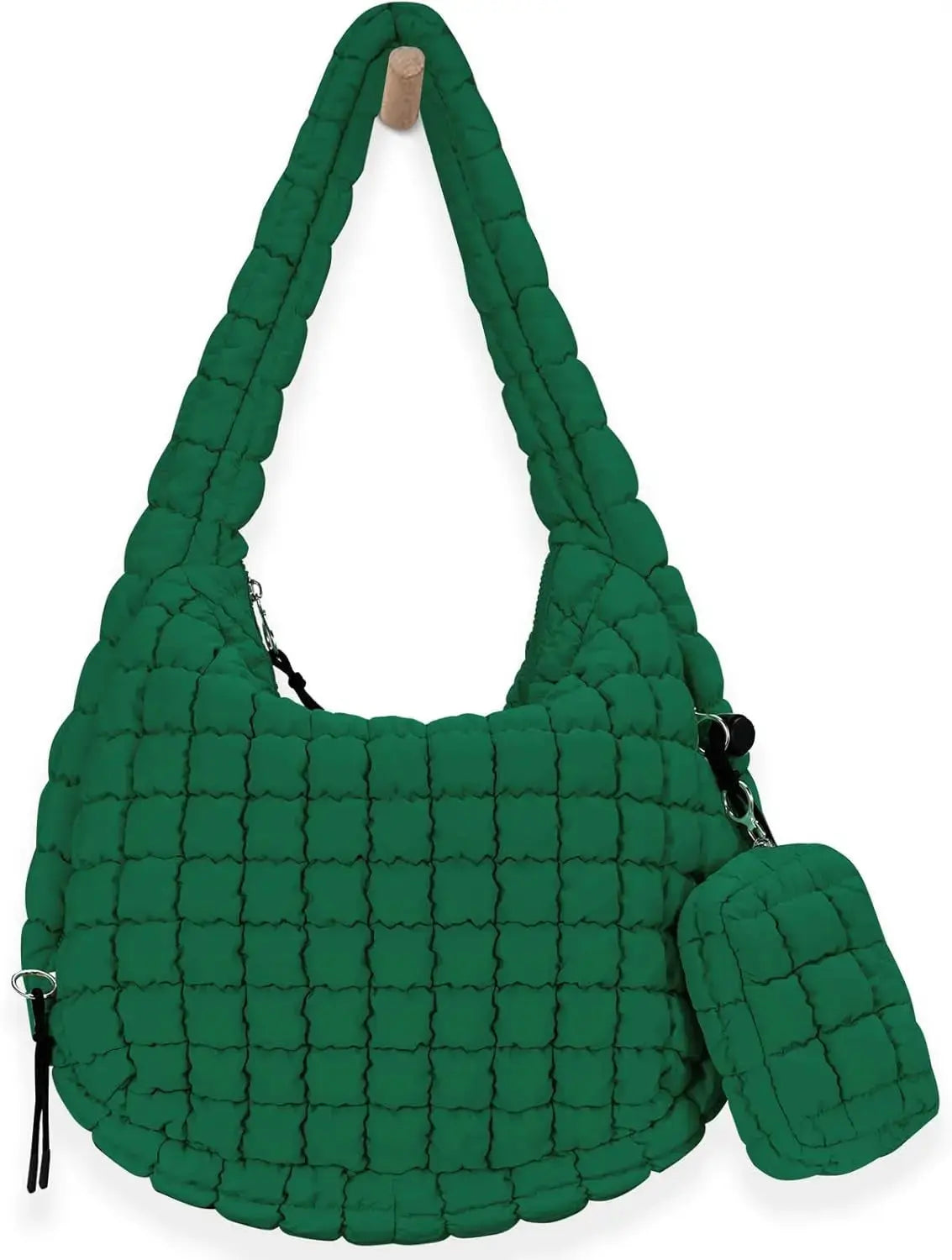 Black quilted puffer tote bag for women, Hypes Inventory lightweight crossbody travel and gym handbag with spacious design.