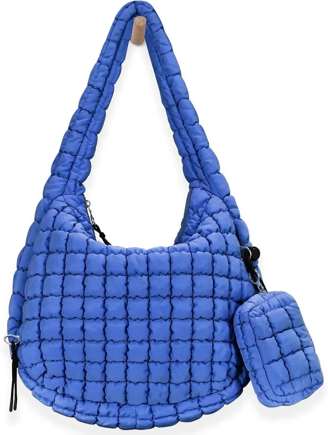 Black quilted puffer tote bag for women, Hypes Inventory crossbody travel and gym bag with lightweight, spacious design.