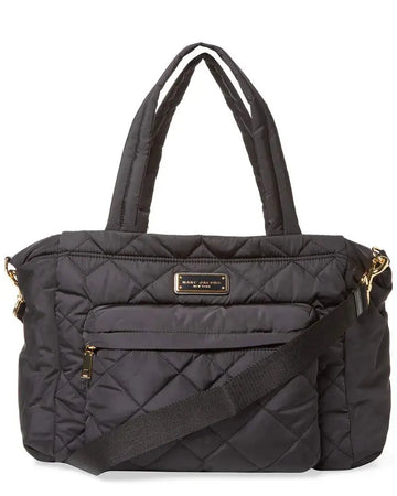 Large quilted Hypes Inventory diaper bag with changing pad, shoulder strap, and multiple compartments for baby essentials.