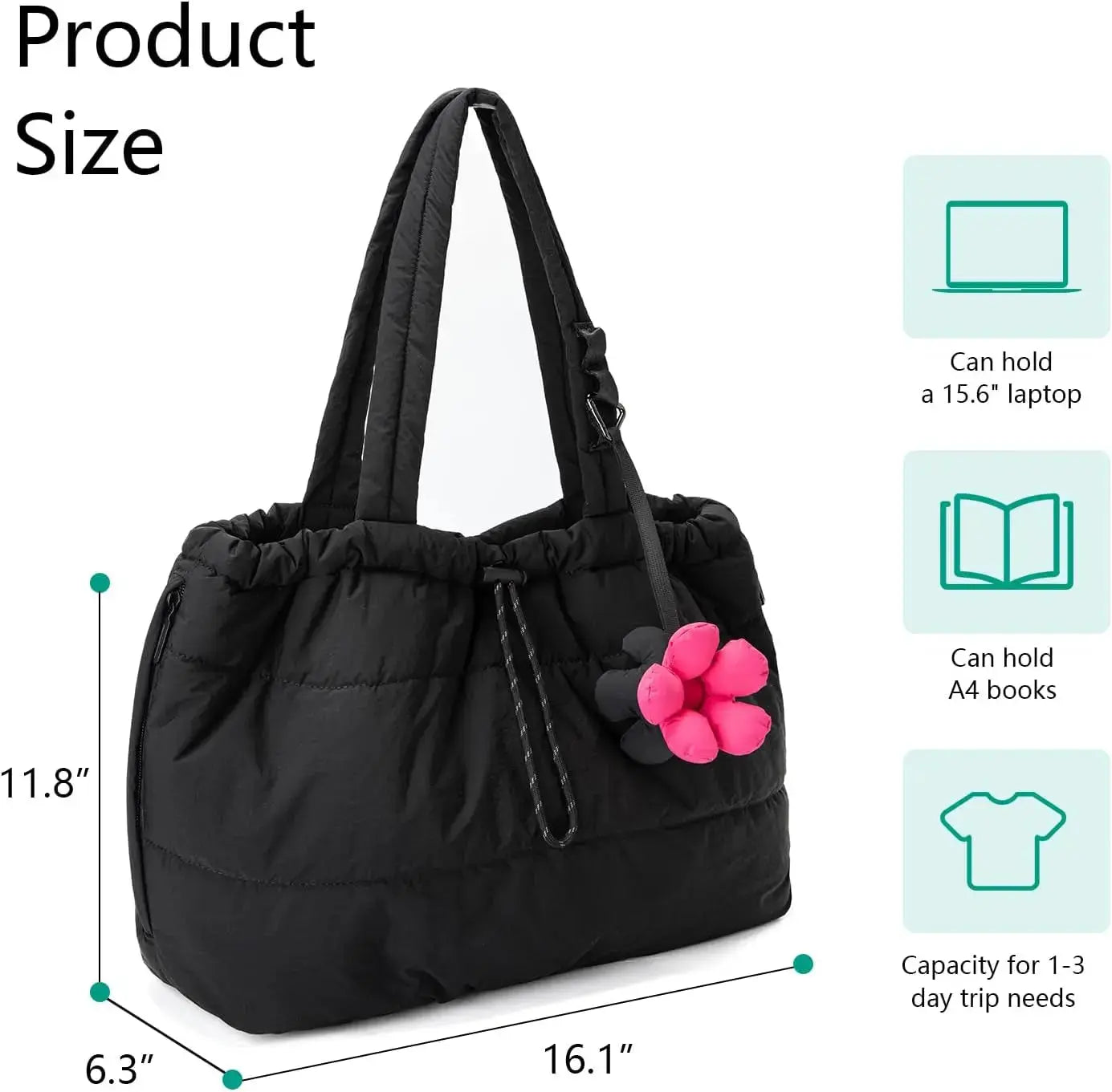 Quilted Puffer Tote Bag for Women – Lightweight Shoulder Handbag for Work, School & Travel