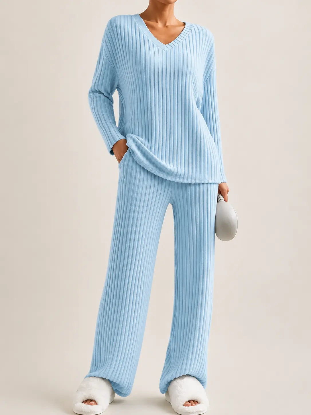 Ribbed Knit Lounge Set – LÁVINE™ Cozy Two-Piece Outfit for Women LÁVINE™