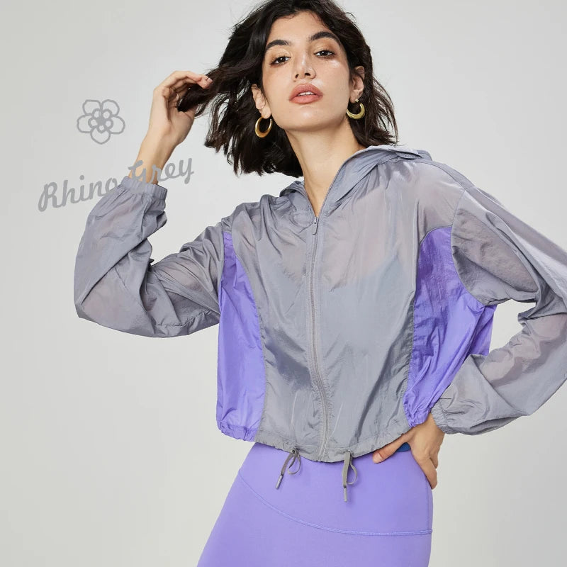 New Lightweight Yoga Jacket Loose Hooded Drawstring Sport Top Women'S Thin Casual Outdoor Long Sleeve Summer Jacket
