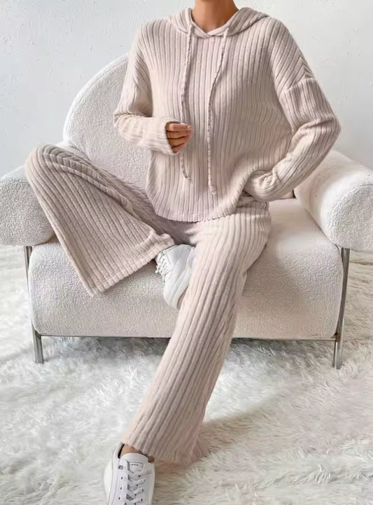 LÁVINE™ Women’s Hooded Two-Piece Lounge Set | Cozy Knit Autumn & Winter Outfit