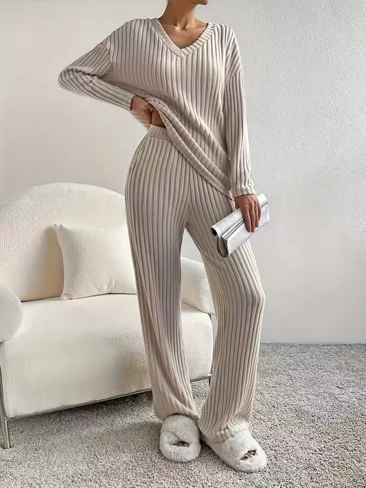 LÁVINE™ Cozy Ribbed Knit Two-Piece Lounge Set