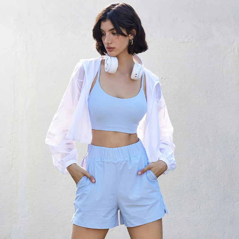 New Lightweight Yoga Jacket Loose Hooded Drawstring Sport Top Women'S Thin Casual Outdoor Long Sleeve Summer Jacket