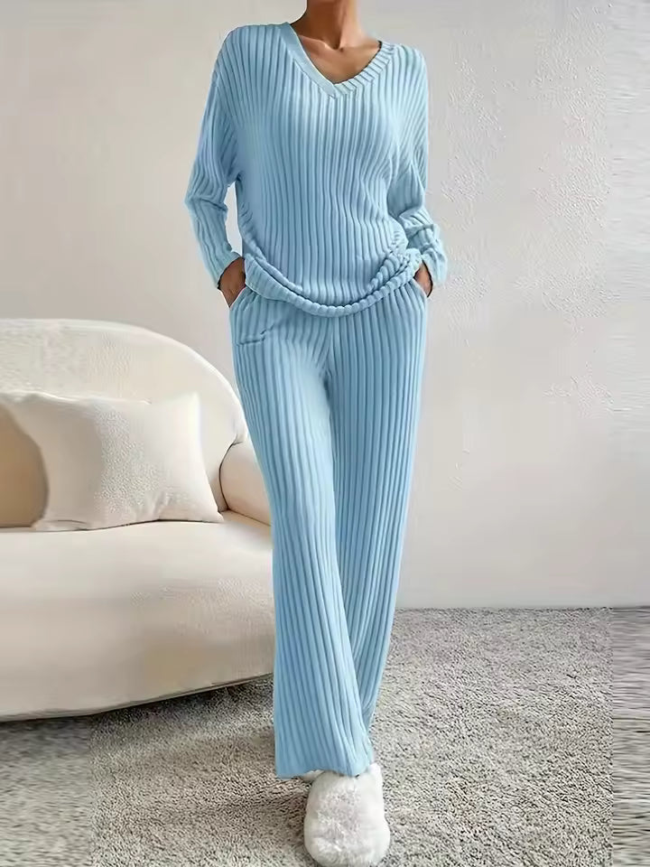 LÁVINE™ Cozy Ribbed Knit Two-Piece Lounge Set