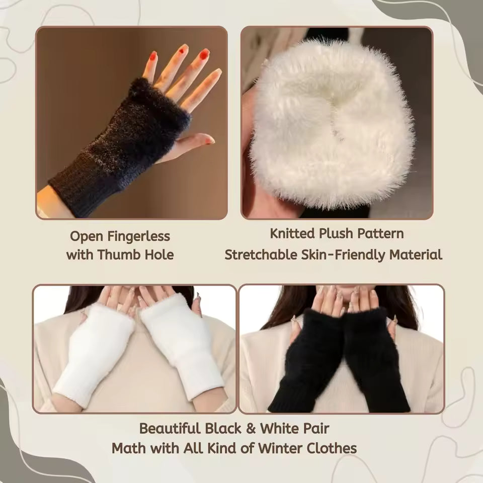 Mink Fleece Half-Finger Gloves – Soft, Warm & Stylish Winter Wear