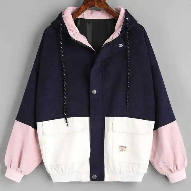 Oversized Corduroy Patchwork Jacket – Women’s Warm Winter & Autumn Outerwear