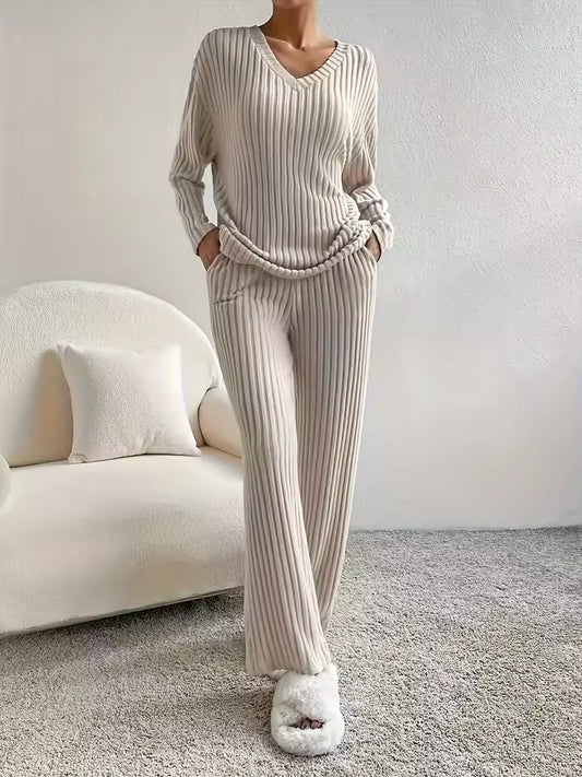 LÁVINE™ Cozy Ribbed Knit Two-Piece Lounge Set