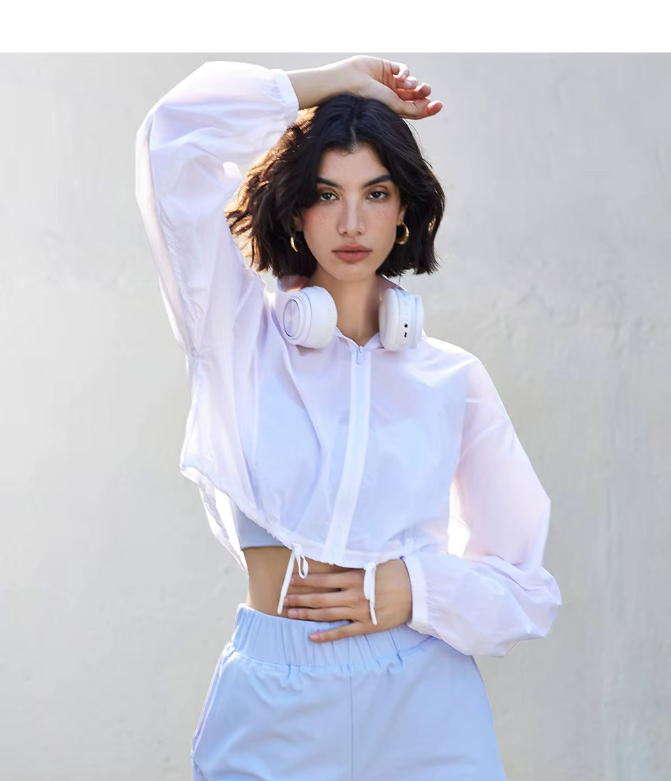 Sheer Hooded Long Sleeve Casual Cover-Up Top