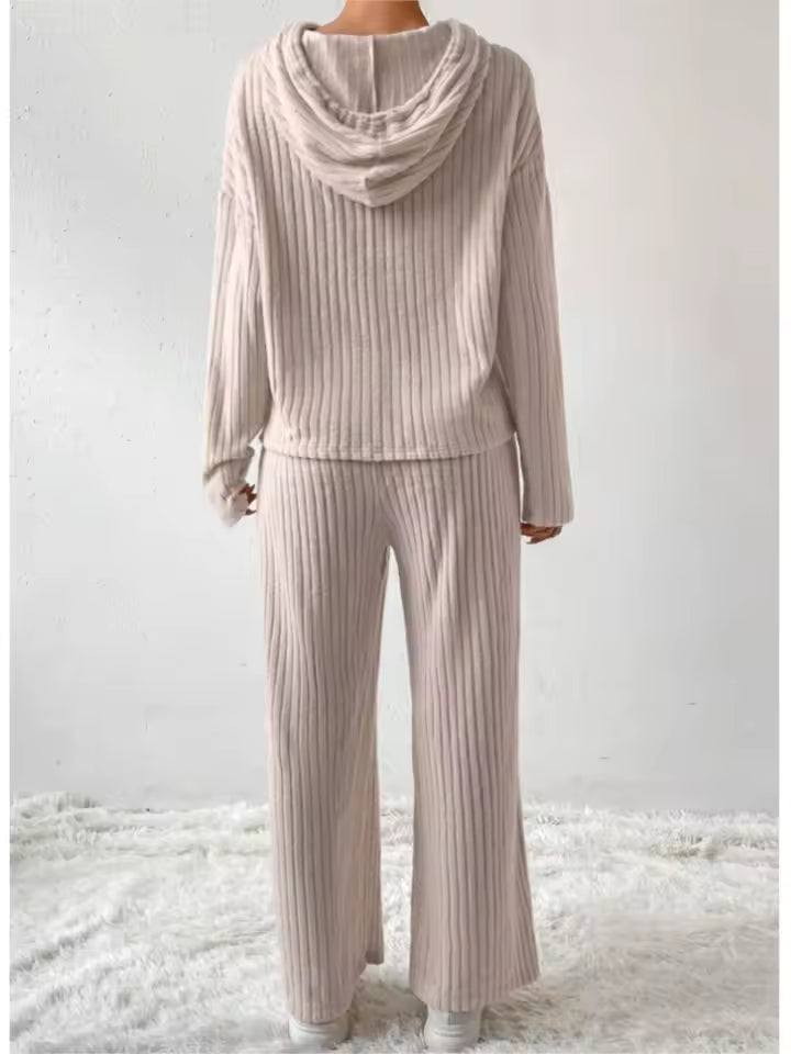 LÁVINE™ Women’s Hooded Two-Piece Lounge Set | Cozy Knit Autumn & Winter Outfit