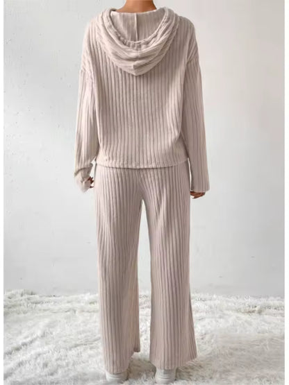 LÁVINE™ Women’s Hooded Two-Piece Lounge Set | Cozy Knit Autumn & Winter Outfit