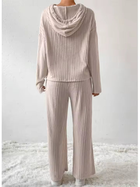 LÁVINE™ Women’s Hooded Two-Piece Lounge Set | Cozy Knit Autumn & Winter Outfit