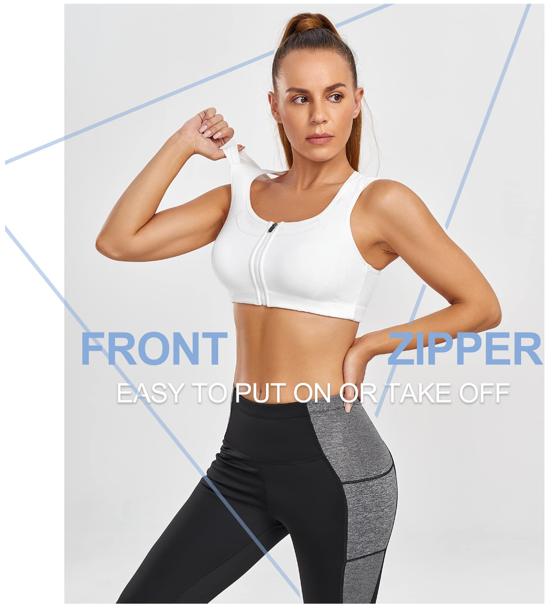 High Impact Front-Closure Sports Bra – Full Coverage, Padded, White