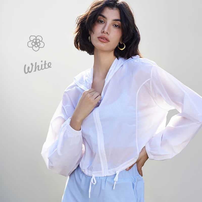 New Lightweight Yoga Jacket Loose Hooded Drawstring Sport Top Women'S Thin Casual Outdoor Long Sleeve Summer Jacket