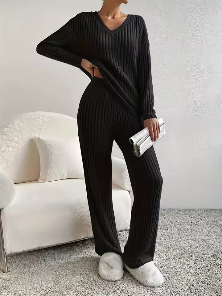 LÁVINE™ Cozy Ribbed Knit Two-Piece Lounge Set