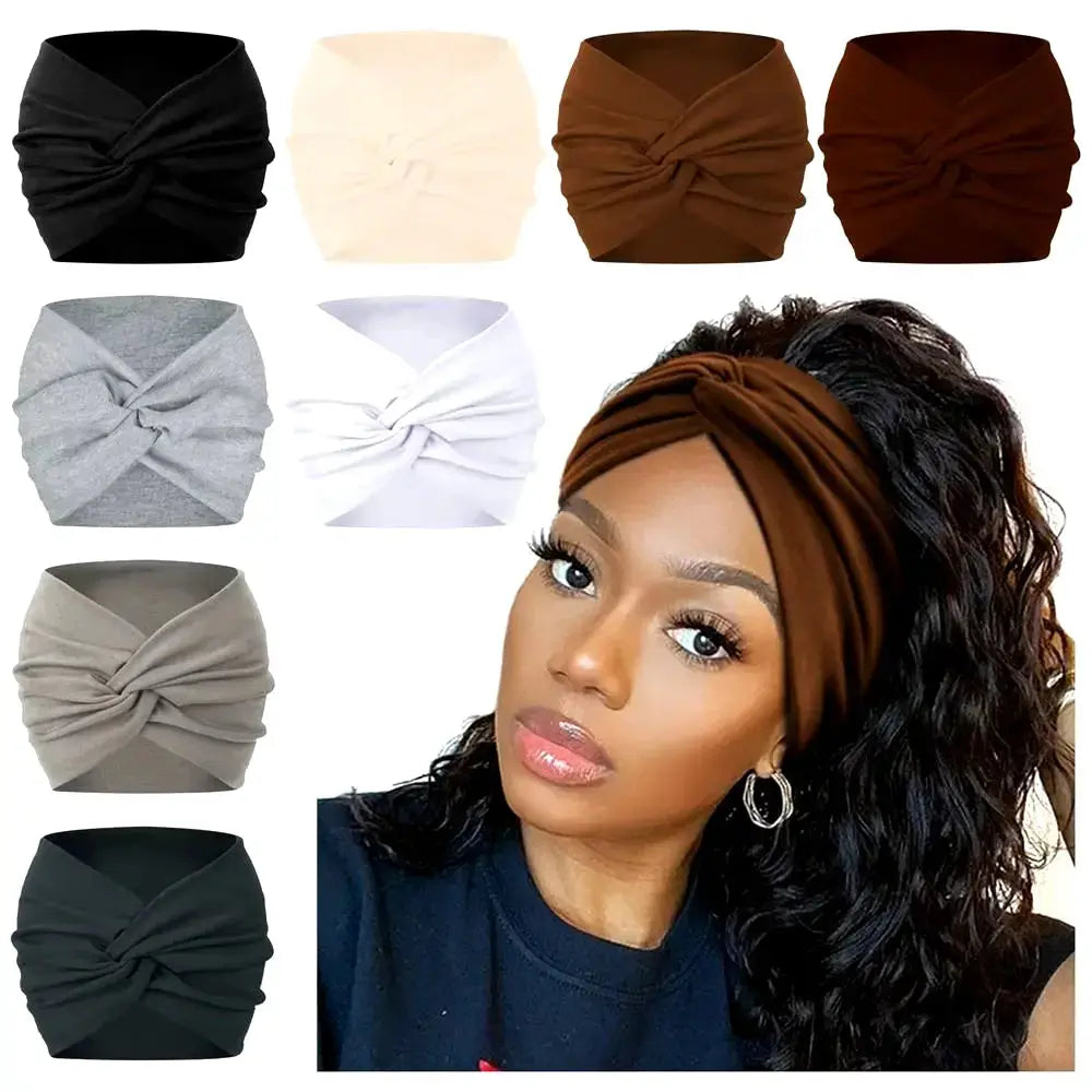 Wide stretchy turban headband for women by Hypes Inventory, stylish hair accessory for all-day comfort and versatile styling.