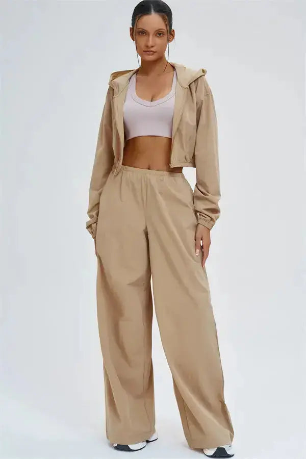 The Svelte UV protection Crop Hoodie Sweatpants 2-Piece Set Fitglutes Activewear Gymwear Sportswear & Workout Clothes