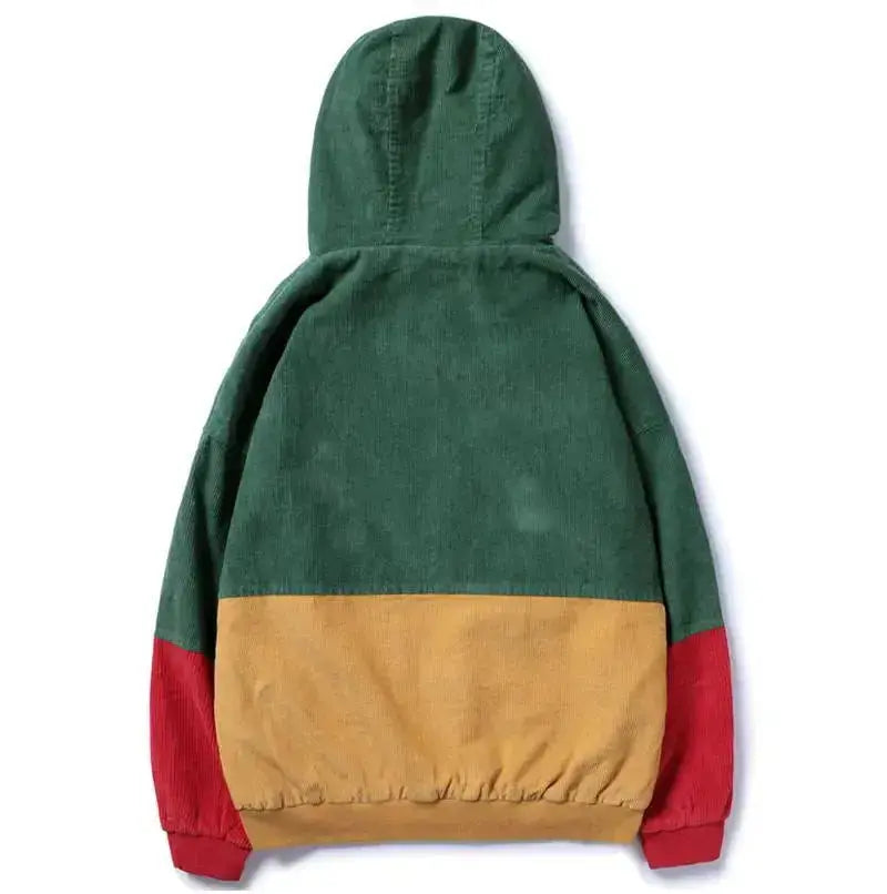 Unisex Oversized Corduroy Patchwork Jacket | Warm Retro Colorblock Coat for Autumn & Winter Hypes Inventory