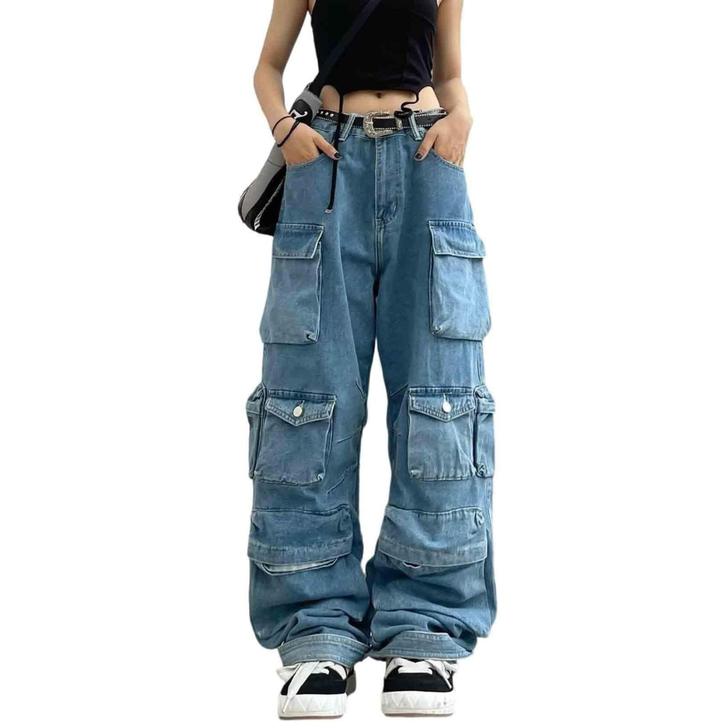 Retro Baggy Cargo Pants | Y2K High-Waisted Streetwear with Pockets for Women