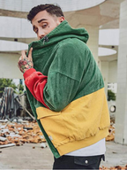 Unisex Oversized Corduroy Patchwork Jacket | Warm Retro Colorblock Coat for Autumn & Winter