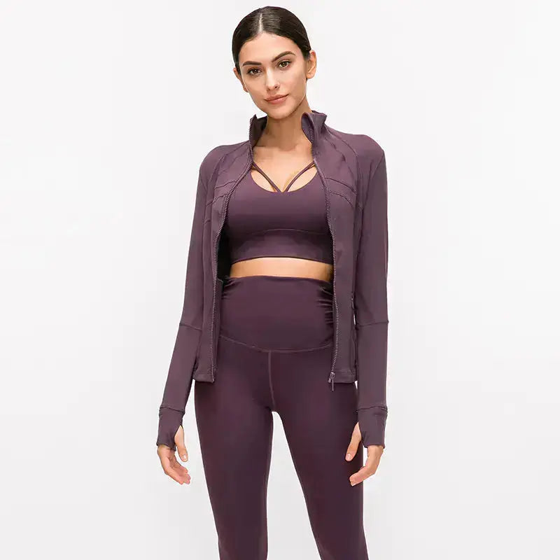 Women's Nylon Stretch Zip-Up Yoga Jacket for Fall/Winter Hypes Inventory