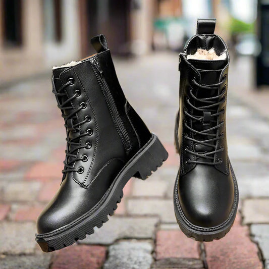 Delphine Black Leather Winter Boots