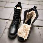 Delphine Black Leather Winter Boots (One Pair)