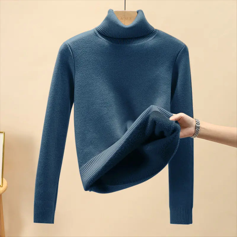 Velvet Turtleneck Sweater for Women | Warm Fleece Lined Autumn & Winter Top