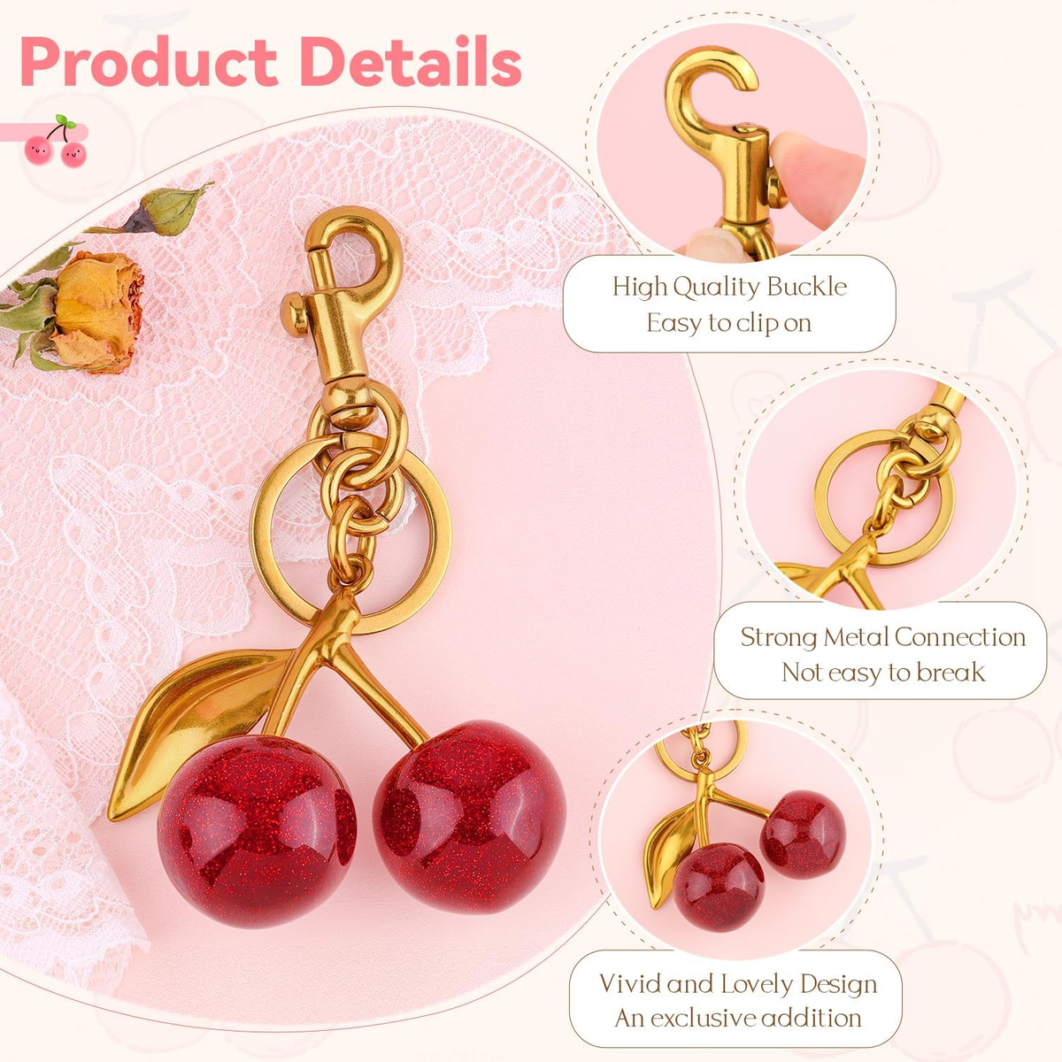 Cherry Bag Charm Cute Key Chains Cherry Purse Charms for Handbags, Strawberry Keychain Gifts for Women