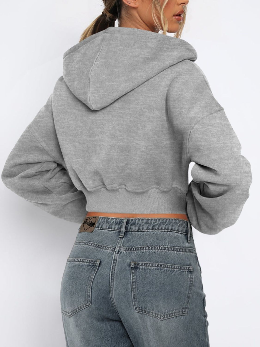 Zip Up Long Sleeve Hooded Cropped Jacket Wild and Free Boutique
