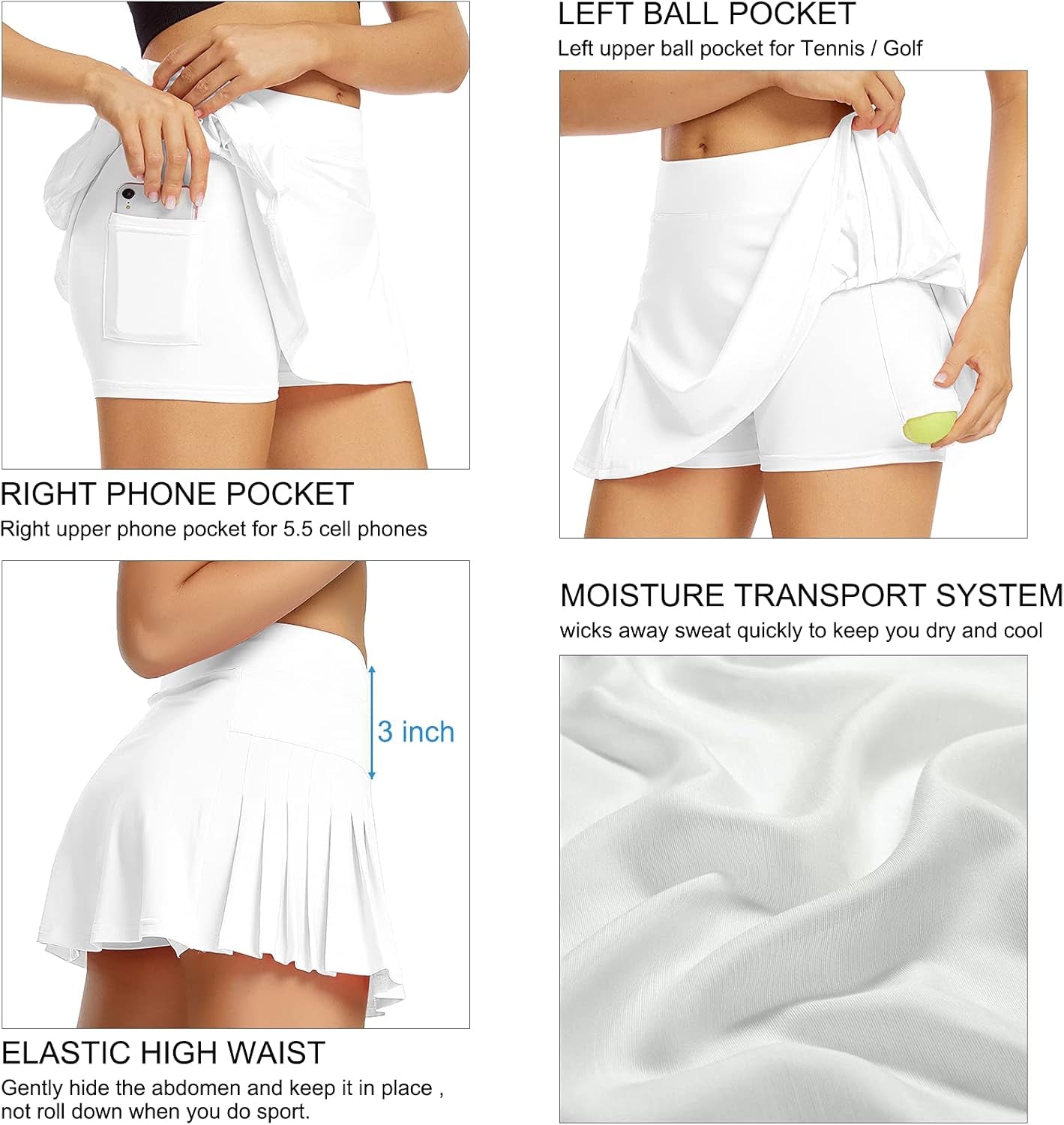 Tennis Skirts for Women,Skorts Skirts for Women Lightweight Golf Athletic Active Running Workout Sports (011,White,Xl)