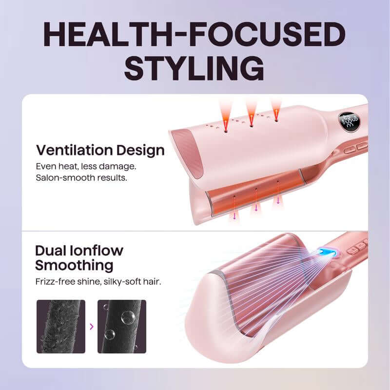 Wavytalk Power Wave Hair Crimper & Curling Wand for Beach Waves with Ionic Technology, Dual Voltage & Lightweight Design, Reducing Frizz & Damage, Perfect for Travel