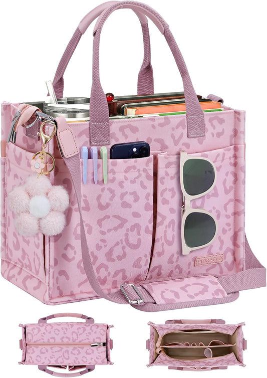 Womens Canvas Tote Bag Purse with Individual Compartment, Zipper Top, Reinforced Bottom & Luggage Sleeve