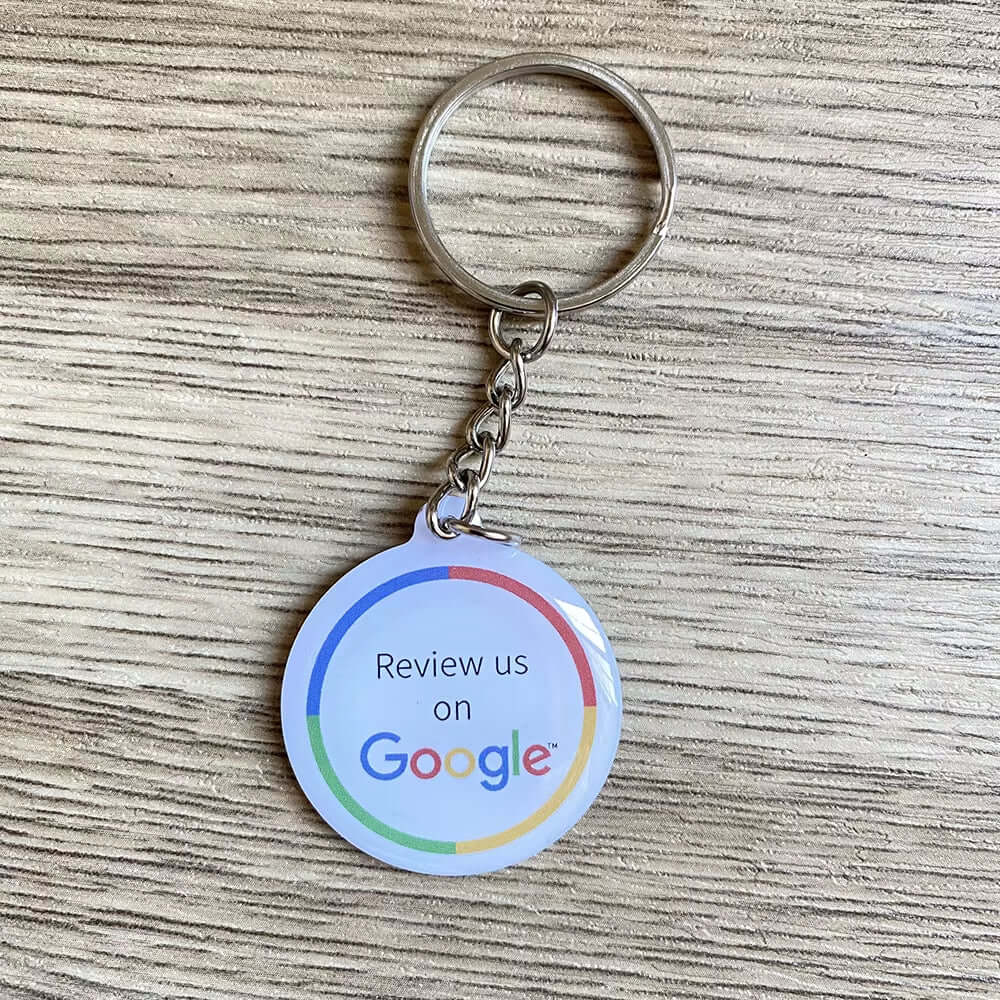 Waterproof Epoxy NFC Tap Review Keychain Google Review Follow Us on Instagram Facebook NFC Key Card