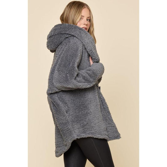 Faux Sherpa Cocoon Coat - Cool Grey