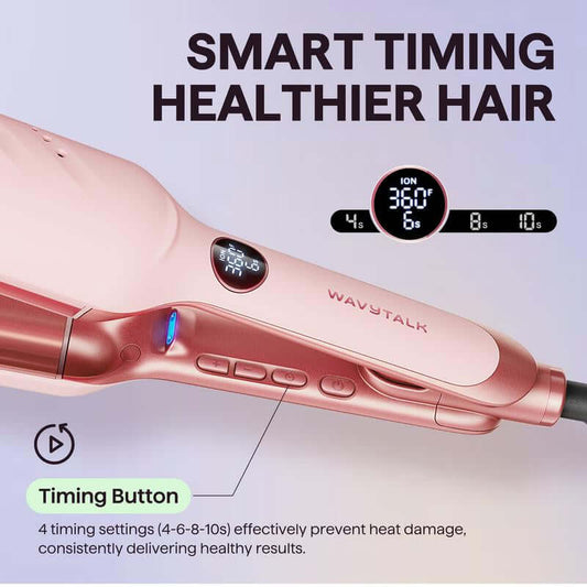 Wavytalk Power Wave Hair Crimper & Curling Wand for Beach Waves with Ionic Technology, Dual Voltage & Lightweight Design, Reducing Frizz & Damage, Perfect for Travel