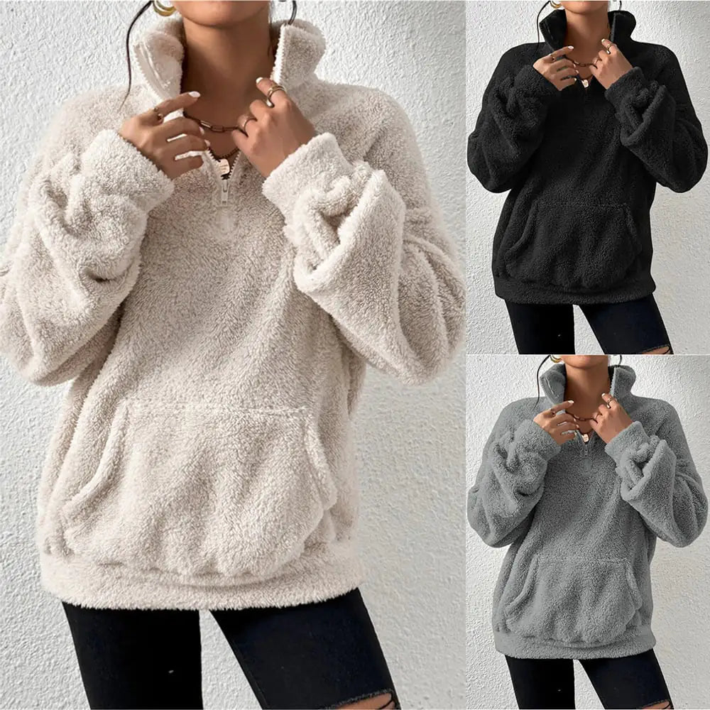 Velvet Stand Collar Sweater for Women | Warm Elegant Autumn & Winter Pullover