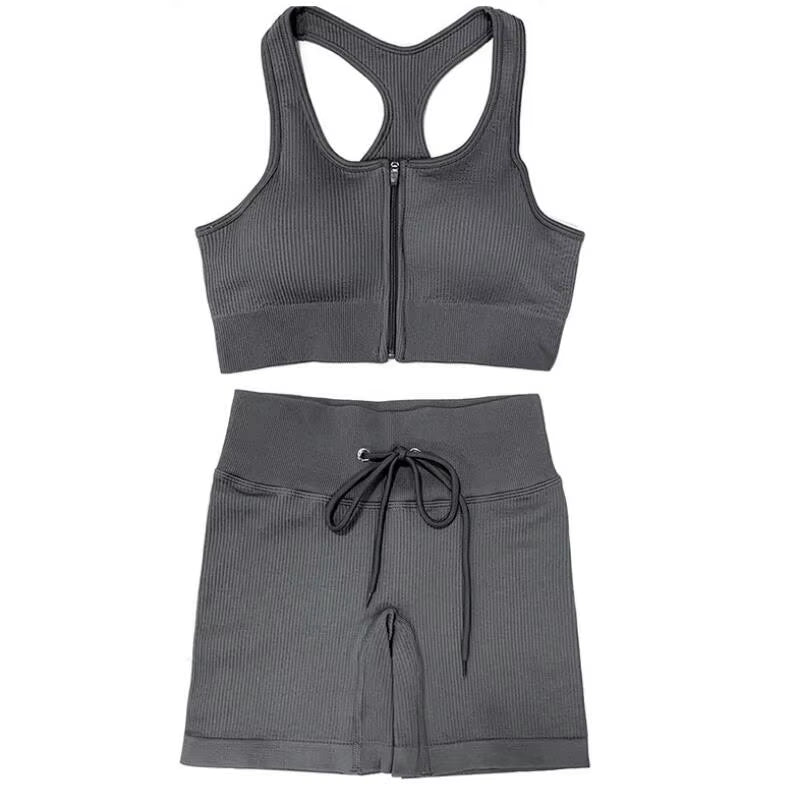 Brown Crop Top Bra Leggings Shorts Sportsuit Workout Outfit Fitness Gym ClotheSeamless Sport Set Women Yoga Set s