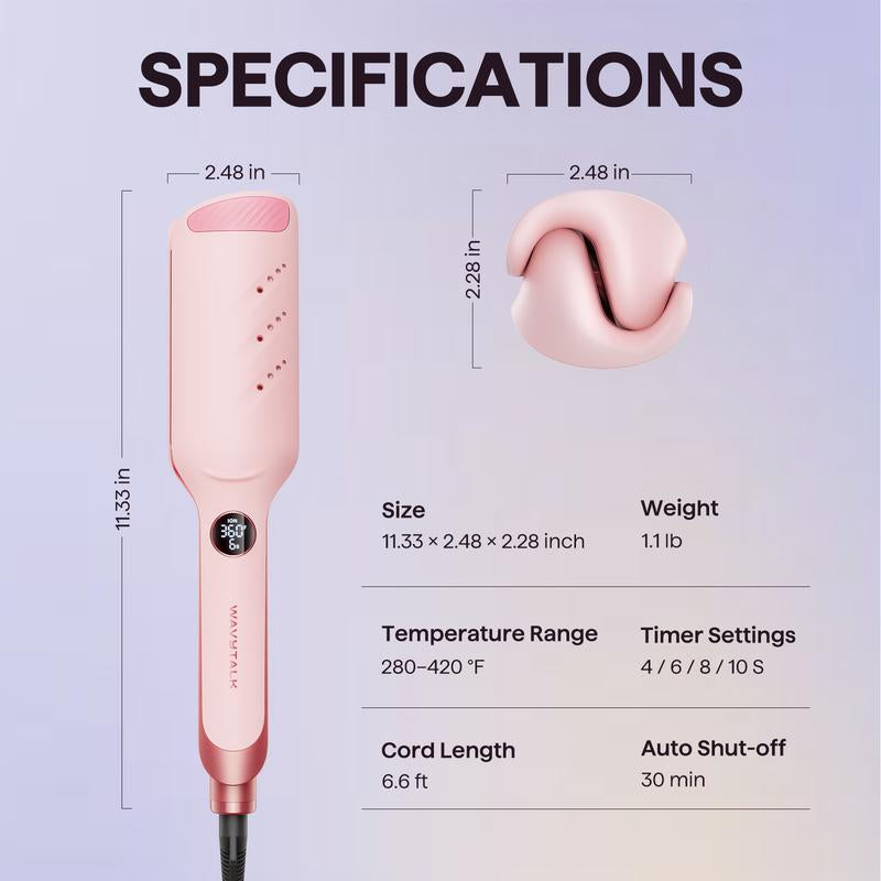 Wavytalk Power Wave Hair Crimper & Curling Wand for Beach Waves with Ionic Technology, Dual Voltage & Lightweight Design, Reducing Frizz & Damage, Perfect for Travel