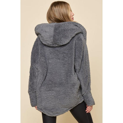 Faux Sherpa Cocoon Coat - Cool Grey