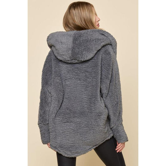 Faux Sherpa Cocoon Coat - Cool Grey