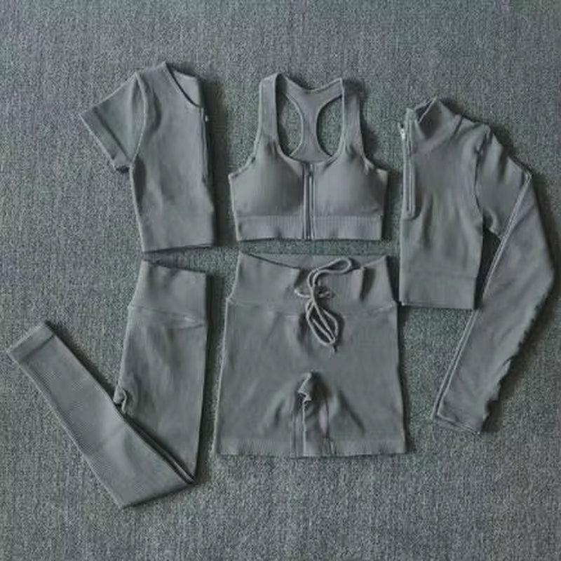 Brown Crop Top Bra Leggings Shorts Sportsuit Workout Outfit Fitness Gym ClotheSeamless Sport Set Women Yoga Set s