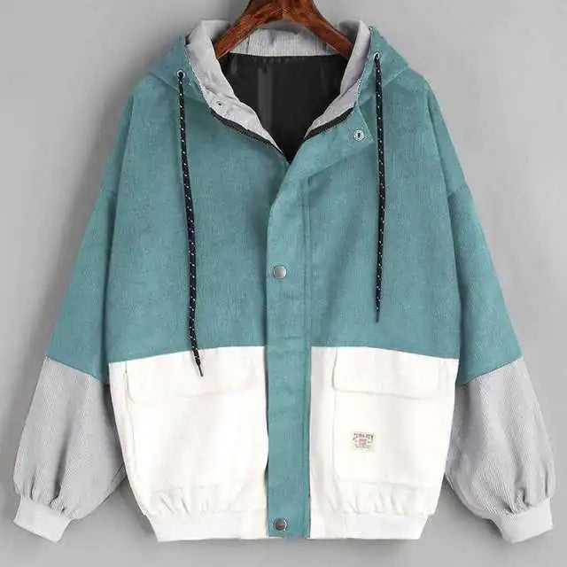 Oversized Corduroy Patchwork Jacket – Women’s Warm Winter & Autumn Outerwear