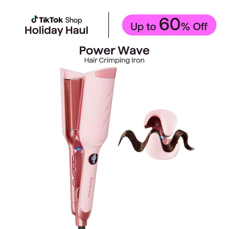 Wavytalk Power Wave Hair Crimper & Curling Wand for Beach Waves with Ionic Technology, Dual Voltage & Lightweight Design, Reducing Frizz & Damage, Perfect for Travel