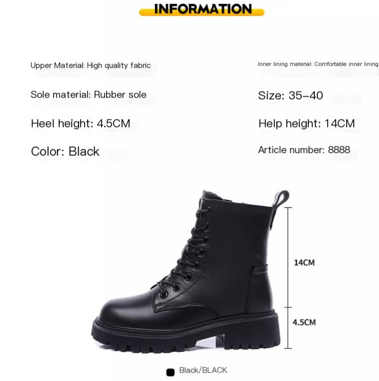 Delphine Black Leather Winter Boots