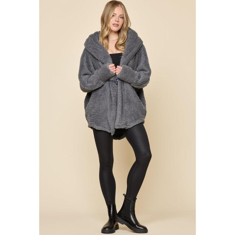 Faux Sherpa Cocoon Coat - Cool Grey