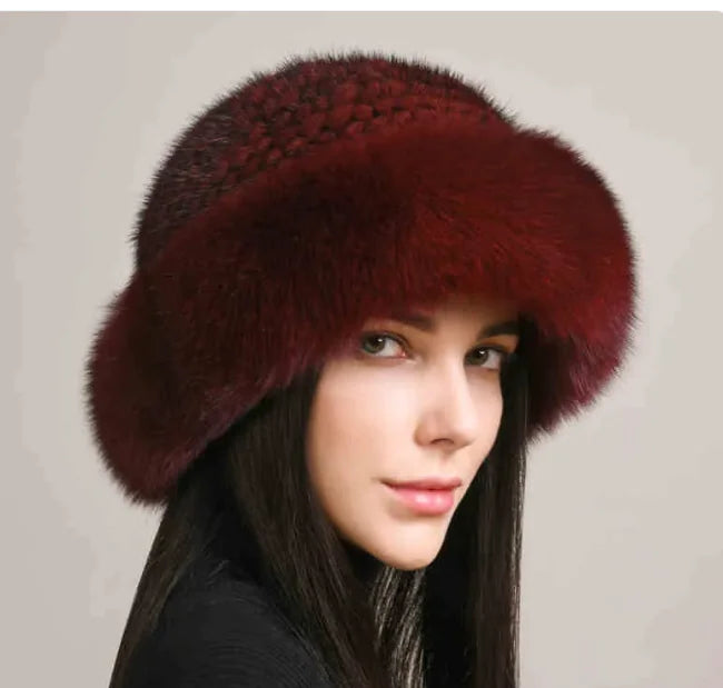 Luxury Mink Hair Hat – Elegant Braided Winter Fur Cap for Women