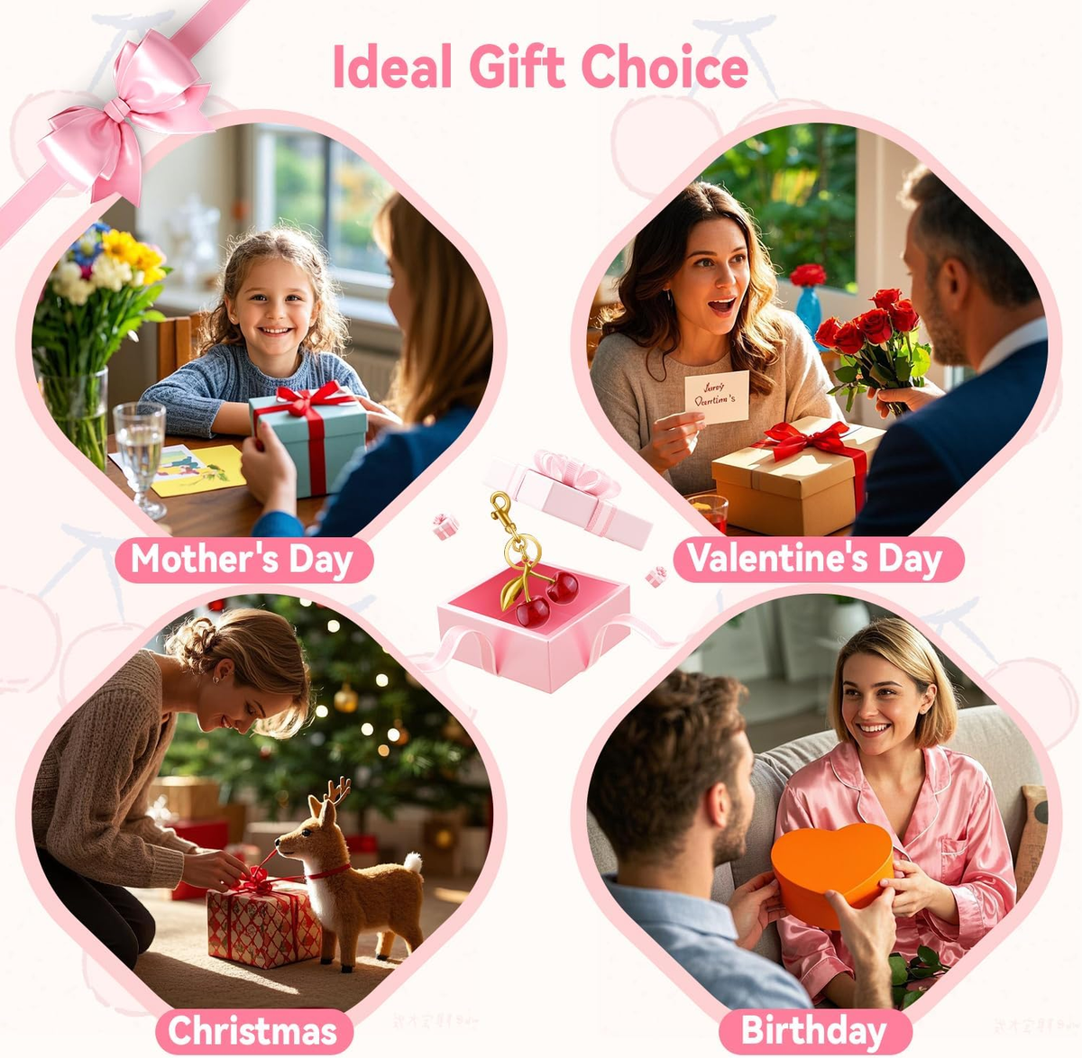 Cherry Bag Charm Cute Key Chains Cherry Purse Charms for Handbags, Strawberry Keychain Gifts for Women