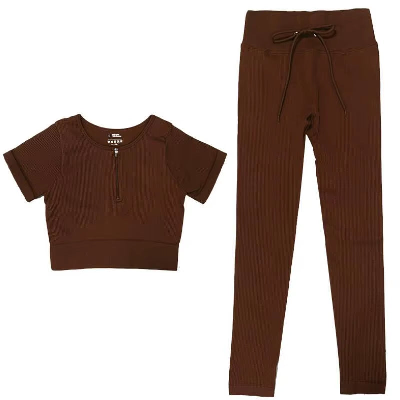 Brown Crop Top Bra Leggings Shorts Sportsuit Workout Outfit Fitness Gym ClotheSeamless Sport Set Women Yoga Set s